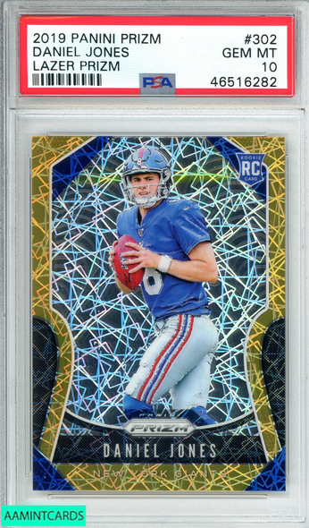 2019 PANINI PRIZM DANIEL JONES #302 LAZER PRIZM GIANTS ROOKIE RC PSA 10 GEM MT 46516282